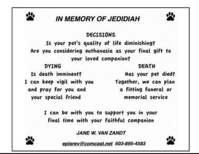 Jane W. Van Zandt — In-Home Pet Hospice & End-of-Life Support